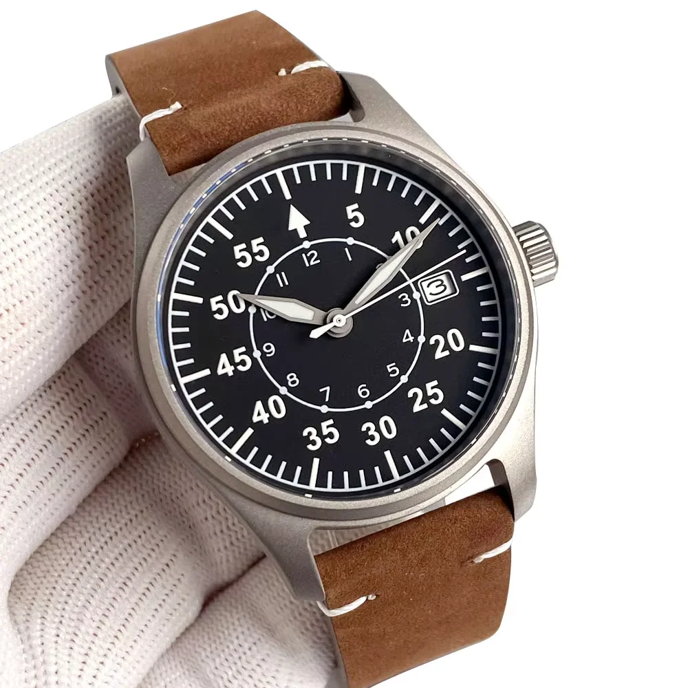 

Tandorio 39mm Fashion Pilot Style Sapphire Crystal Glass 200m Waterproof Miyota 8215 PT5000 Automatic Titanium Watch For Men