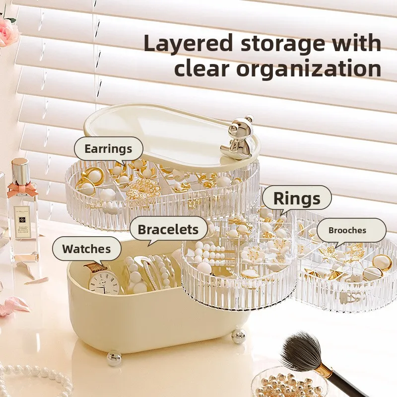 

Elegant Home Desktop Organizer Box Cosmetic Jewelry Miscellaneous Cover Lid Dustproof Moistureproof Rotatable Makeup Storage