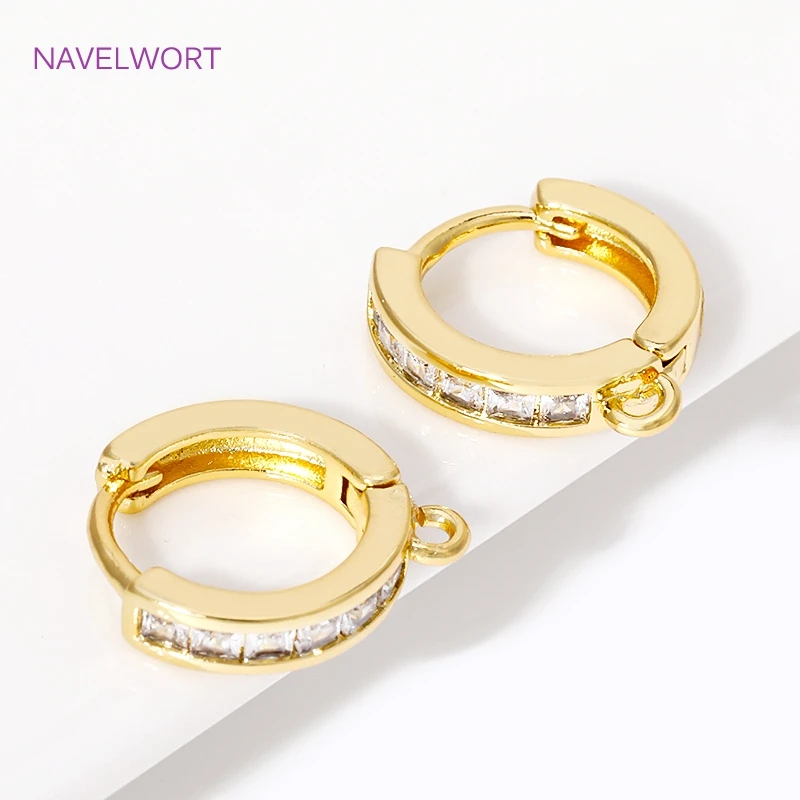 18K Gold Plated Inlaid Zircon Round Earring Clasps Findings,Brass Shvenzy Earwires Fasteners For Jewelry Making,DIY Accessories
