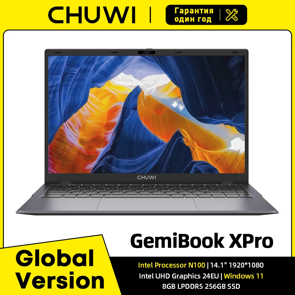 Ноутбук CHUWI GemiBook XPro с 14,1-дюймовой графикой Intel N100, 600 графических процессоров, 8 ГБ ОЗУ, 256 ГБ SSD с охлаждающим вентилятором, Windows 11, ноутбук для ноутбука