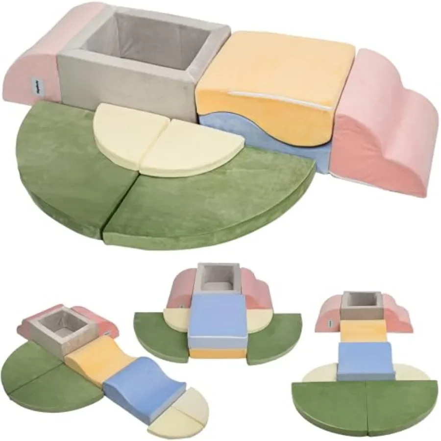 

Foam Climbing Blocks with Ball Pit for Toddler, 9-Piece Soft Toddlers Climbing Toy Indoor for Crawling, Soft Play Set Playgroun