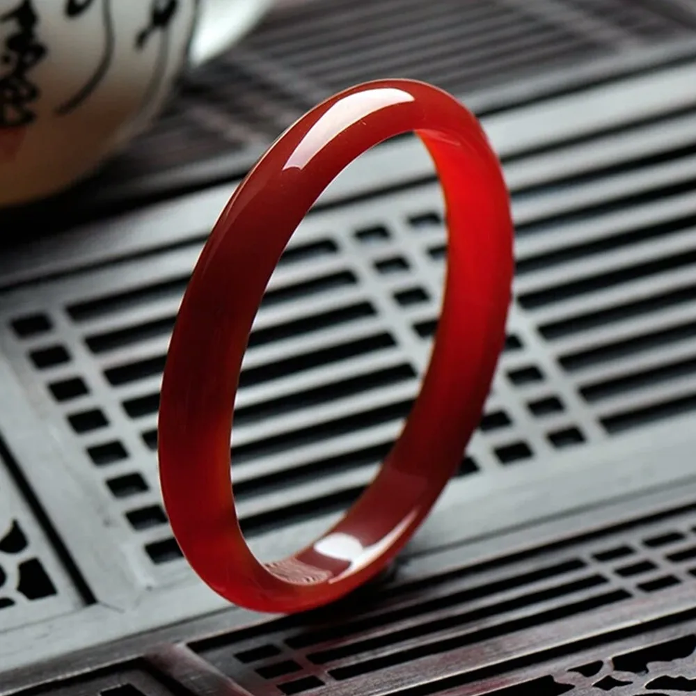 Ice Red Natural Chalcedony Bangle Fine Agate Hand Ring Exquisite Jade Jewelry Accessories Female Girl Women's Bracelet