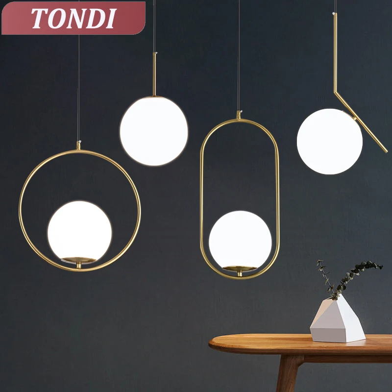 Nordic Glass Ball LED Pendant Light Living Room Bedroom Pendant Light Brass/Black/Chrome Pendant Light Indoor Lighting Fixtures