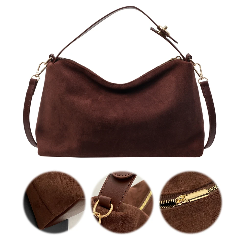 

Женская замшевая сумка через плечо с регулируемым ремнем, внутренним карманом на молнии, клатч для работы и путешествий