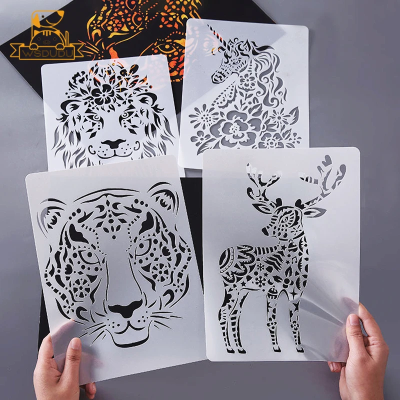 10PCS Scratch Paper and 5PCS Animal Building Stencil Magic Template Art Painting Game Drawing Card Toy DIY Crafts Children Gifts