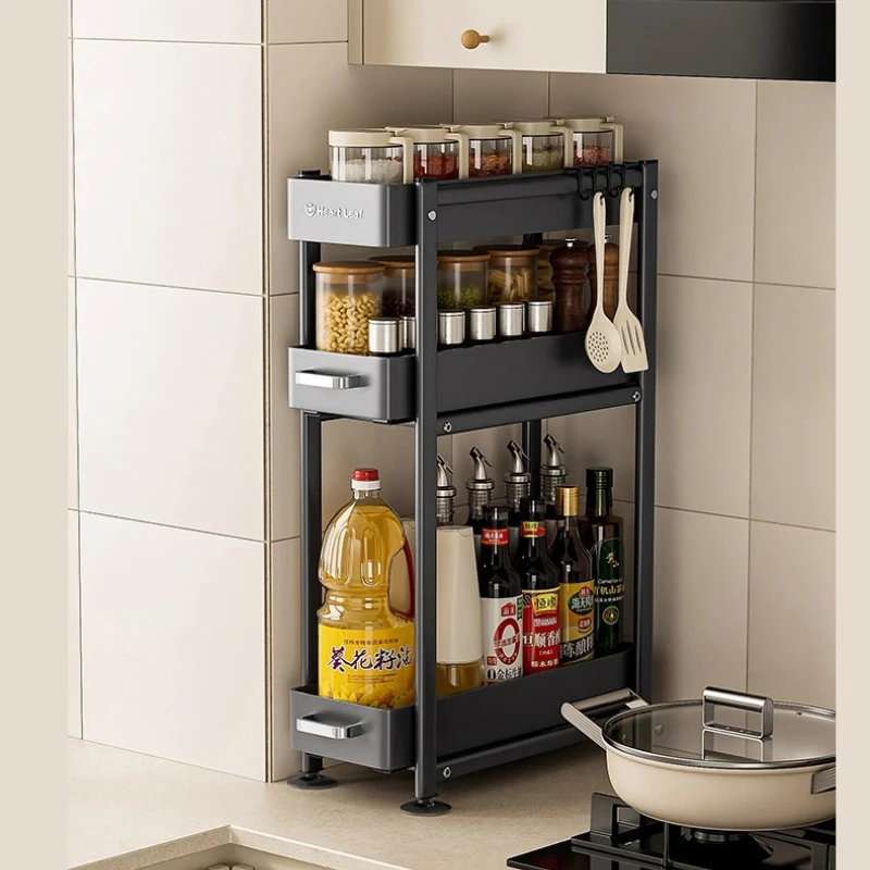 

Slide-Out Spice Rack Organizer Narrow Countertop Shelf for Seasoning Multifunctional Storage Rack Space-Saving Condiment Holder