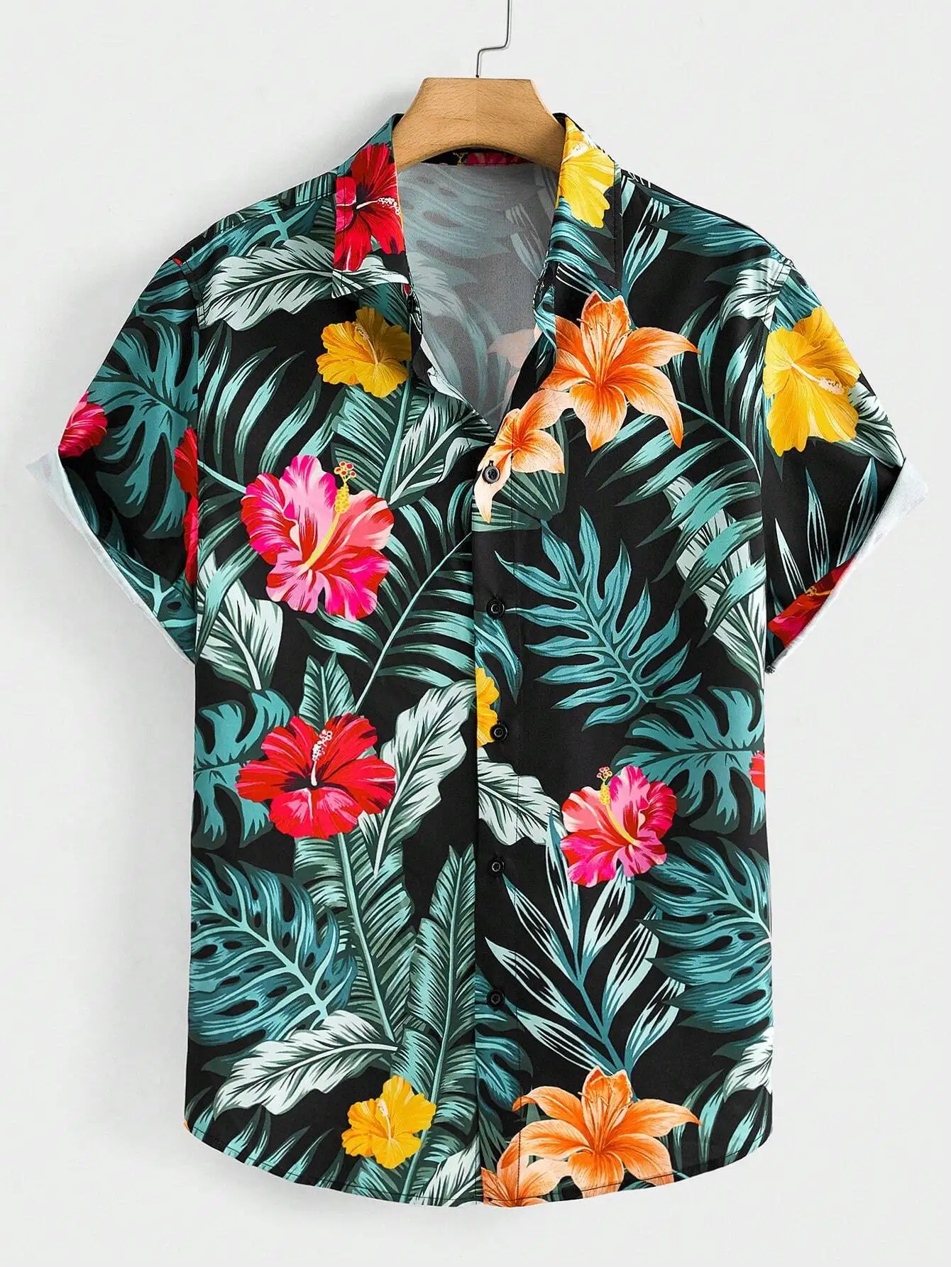 

Men's Tropical Floral Print Short Sleeve Button-Up Shirt