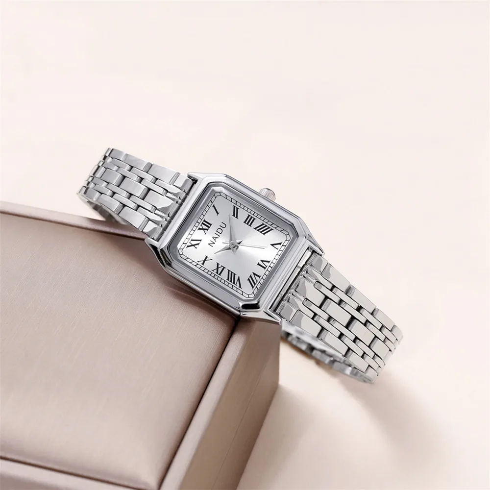 fashion silver steel rectangle women quartz watch