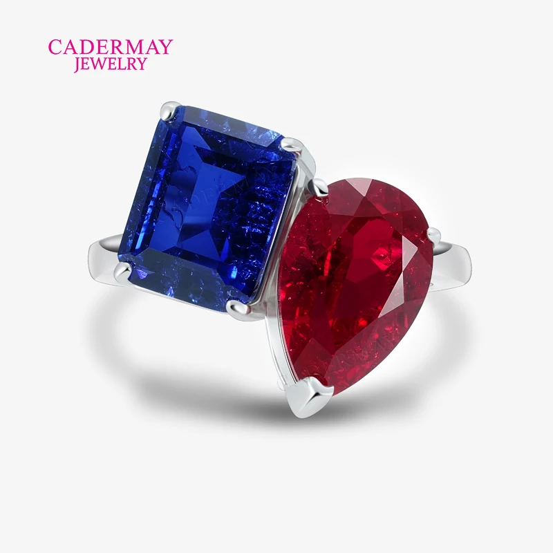 

AGL Certificate High Quality 925 Silver Lab Grown Ruby Ring Sapphire Ring 2 Stones Wedding Engagement Ring For Women Gift