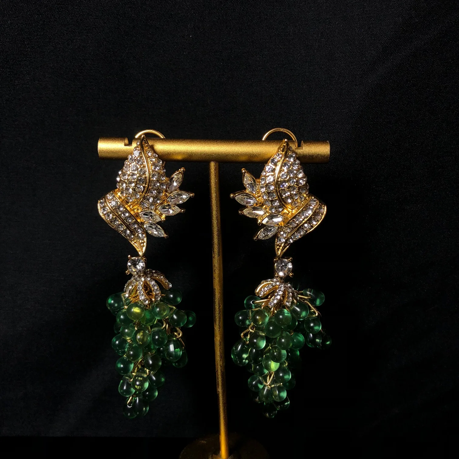 vintage серьги grape string stud earrings retro Inlay Rhinestone Designable resin ear stud