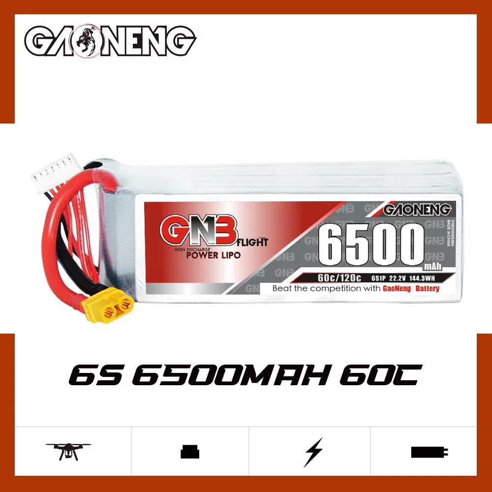 

Original GNB 6500mAh 6S 22.2V 120C Lipo Battery For RC Car RC Boat RC Helicopter Quadcopter Drone FPV Model Parts 22.2V Battery