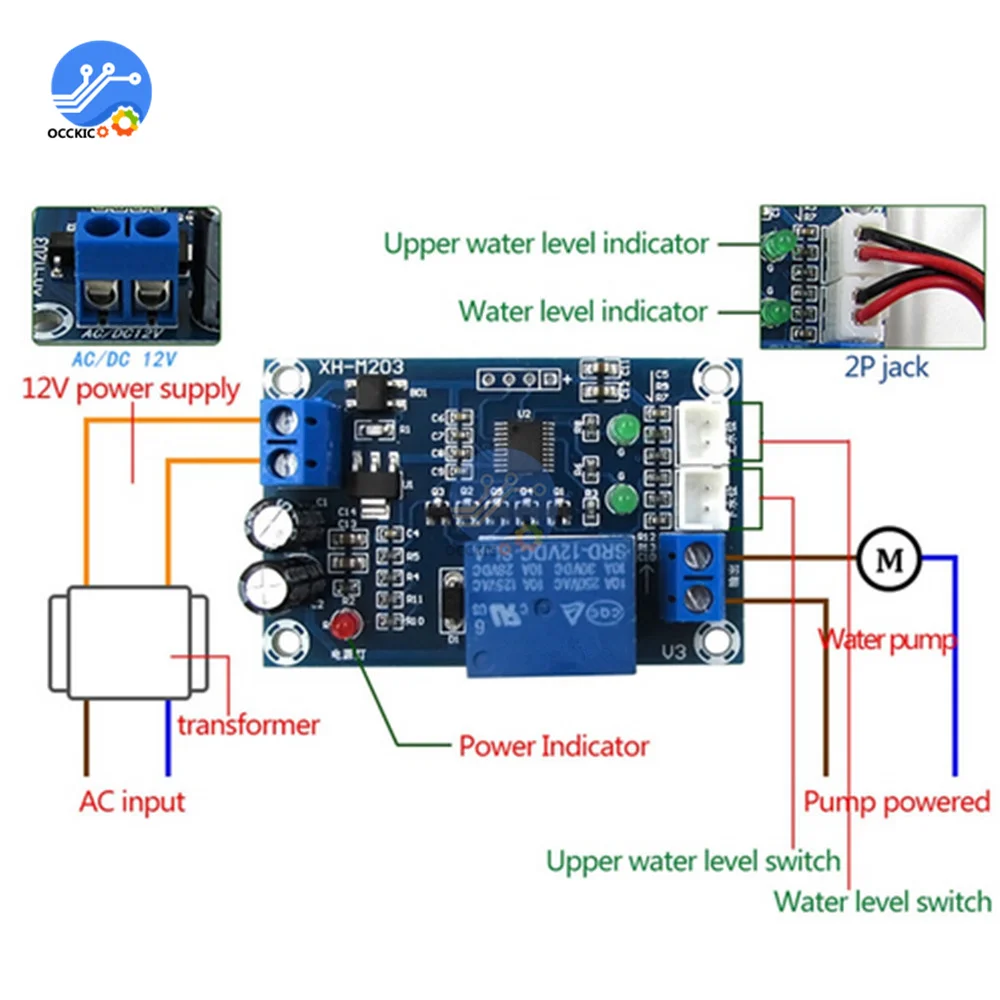 

XH-M203 Water Level Controller Automatic Water Level Controller Water Level Switch Level Water Pump Controller 12V Relay Output