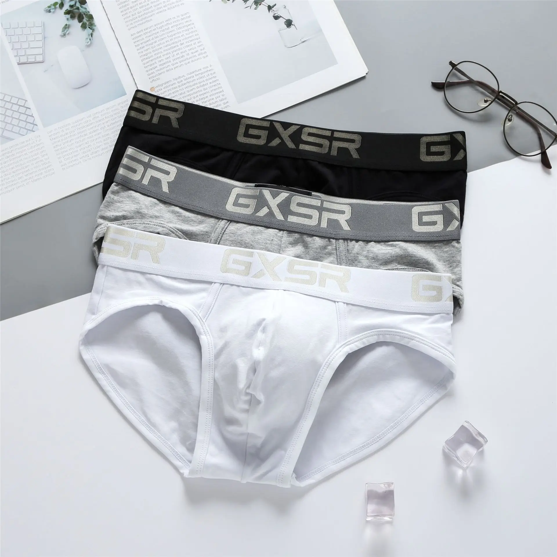 New GXSR men's cotton underwear Low waist breathable comfortable solid color basic men's Briefs