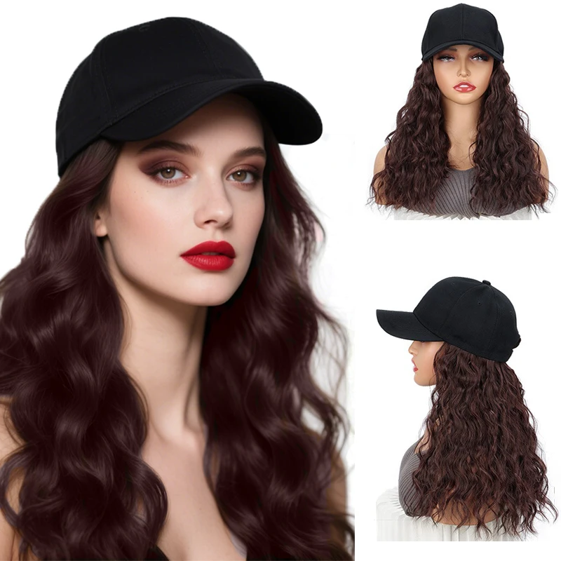 

Synthetic Wig Hat for Women Wave Baseball Cap Wig with Curly Hair Extensions Adjustable Brown Black Baseball Hat Wig