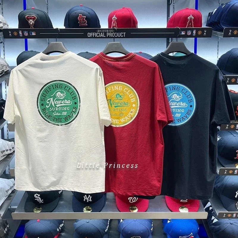 

Футболка с короткими рукавами и круглым вырезом с принтом для серфинга на спине в стиле ретро, повседневная, такая же для мужчин и женщин, лето 25,