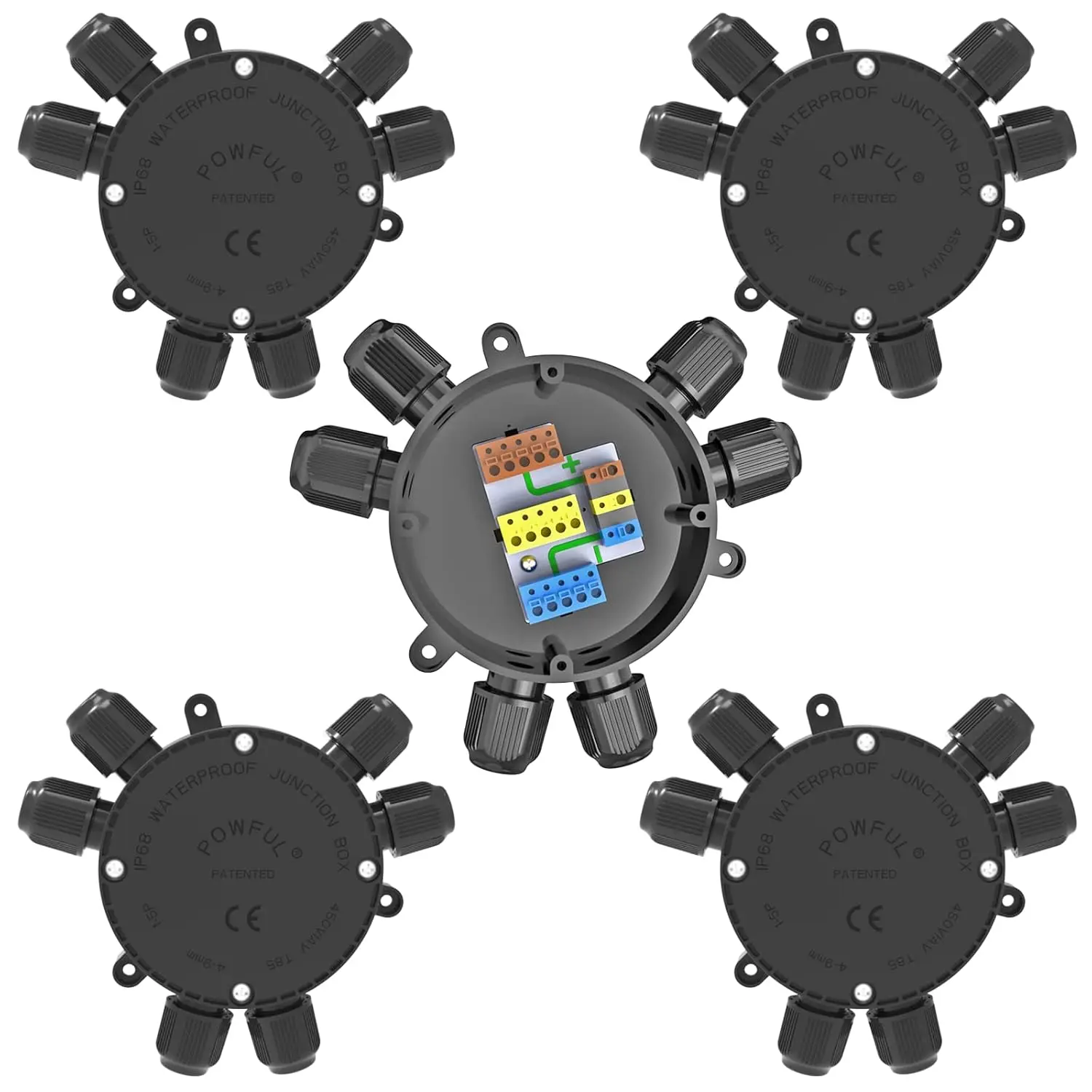 Set van 5x IP68 waterdichte connectorboxen, hermetische elektrische tuinkabelconnector 32A