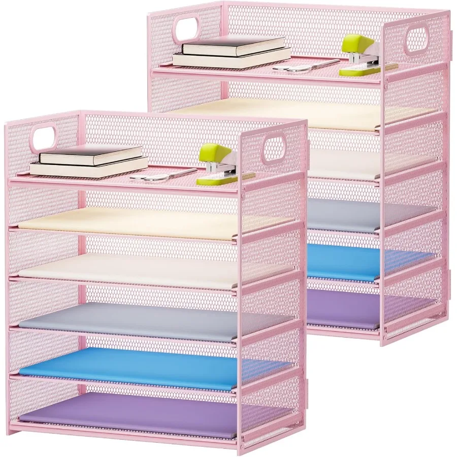 Marbrasse 2 حزمة منظم مكتب مع مقبض 6 طبقات ورقة رسالة صينية شبكة مكتب منظم الملفات للاستخدام المكتبي والمدرسة والمنزلي - #2