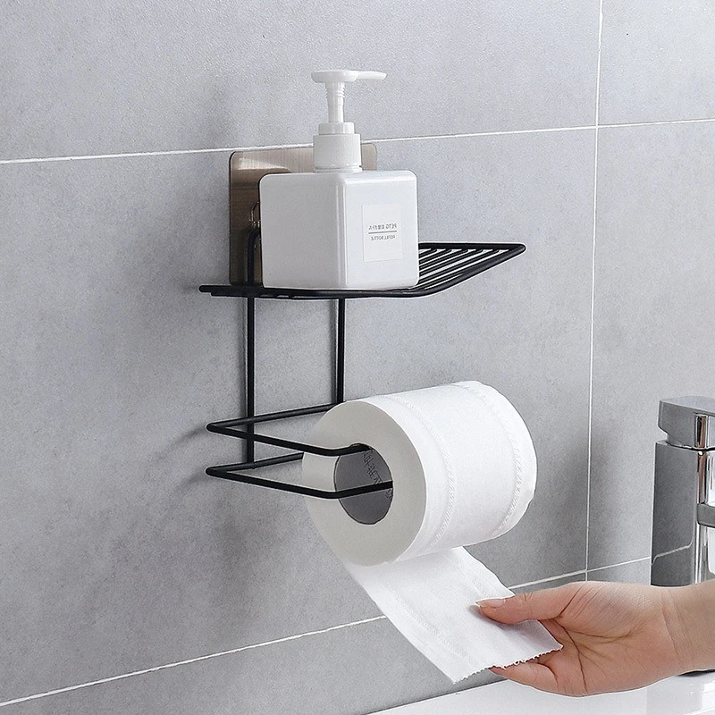 

Self Adhesive Bathroom Tissue Paper Holder Stainless Steel Toilet Roll Holder Household Black Storage Rack Toilet Storage Shelf