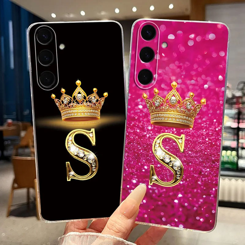 Fashion Crown Initial Letter Case for Samsung Galaxy S25 S25+ Plus Ultra S 25 Cases Clear Soft TPU Protective Cover Fundas Coque