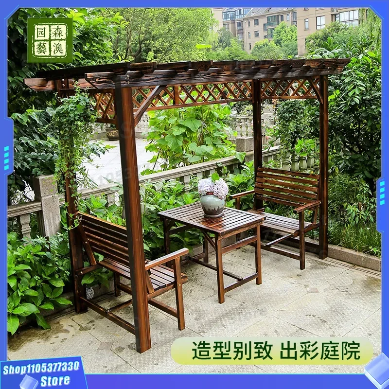 Outdoor Solid Wood Grape Trellis for Courtyard Villa Garden Carbonized Antiseptic Climbing Vine Frame Simple Household