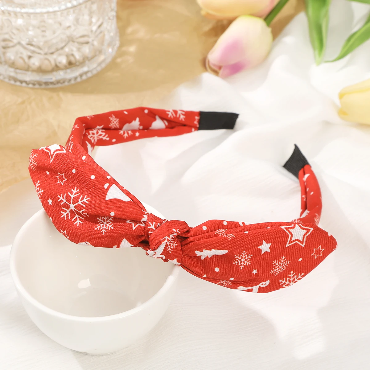 Fashion Santa Claus Printing Hair Band Soft Wide Hair hoop Hair Accessories for Women Casual Bow Cross Christmas Headband