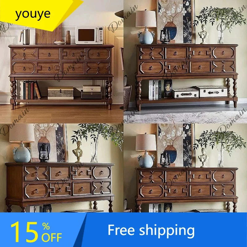 N80 Mid-Century Modern Solid Wood Entryway Cabinet French Style Sideboard Room Divider Storage Console Table for Living Room