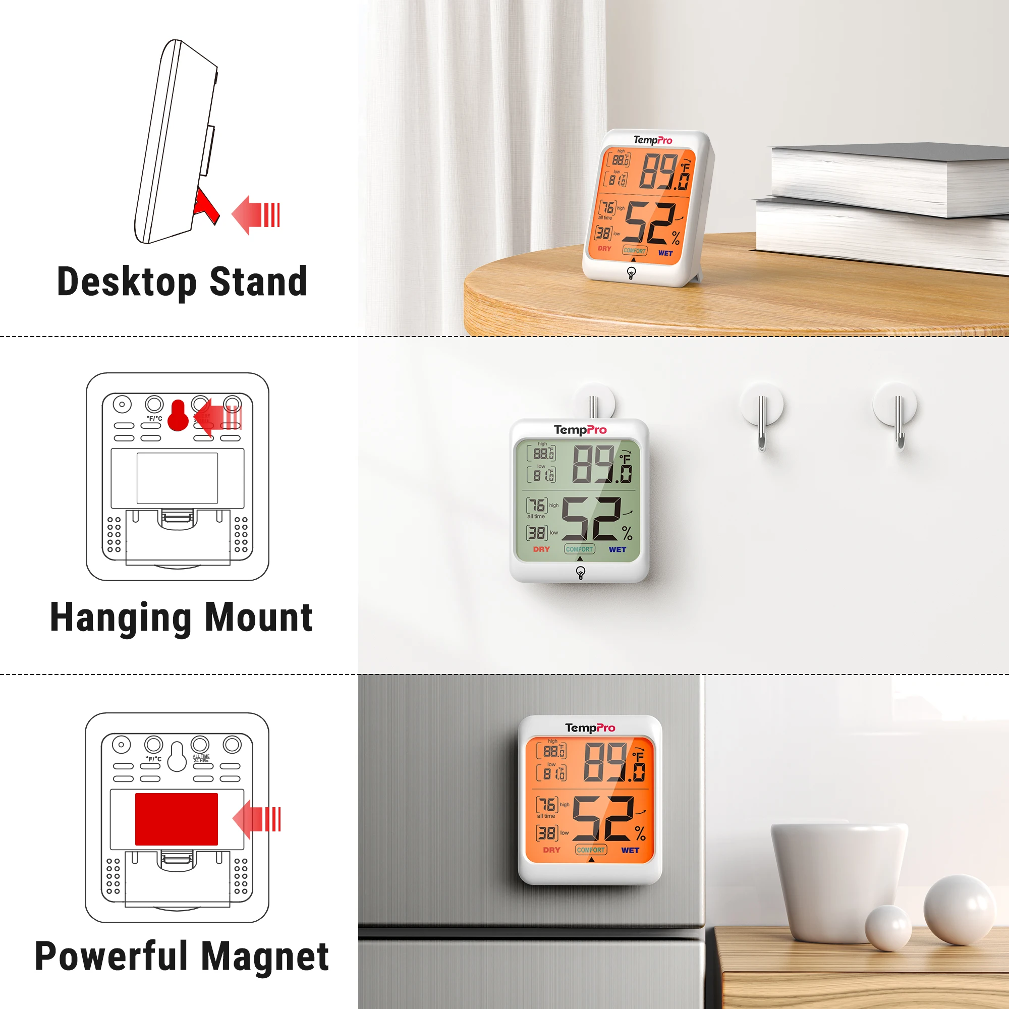 TempPro TP-53 Digital Indoor Home Thermometer Hygrometer Temperature Humidity Sensor Backlight Weather Station For Room