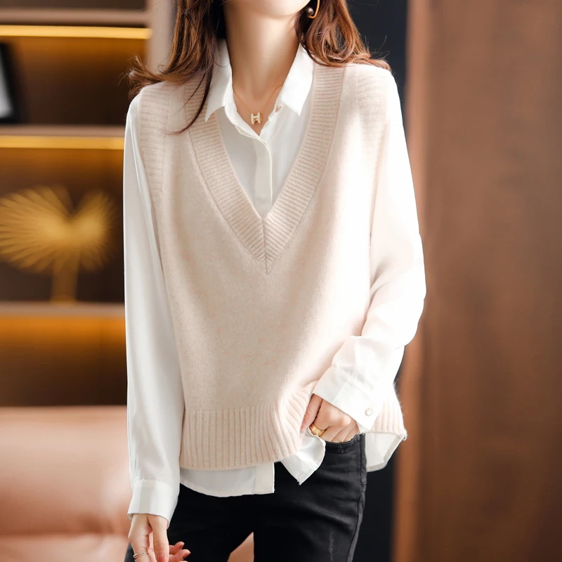 New Vest Ladies Knitted Autumn Winter Cashmere Sweater Women Sleeveless V-Neck Pullover Korean Female Vest Korean Version Tops