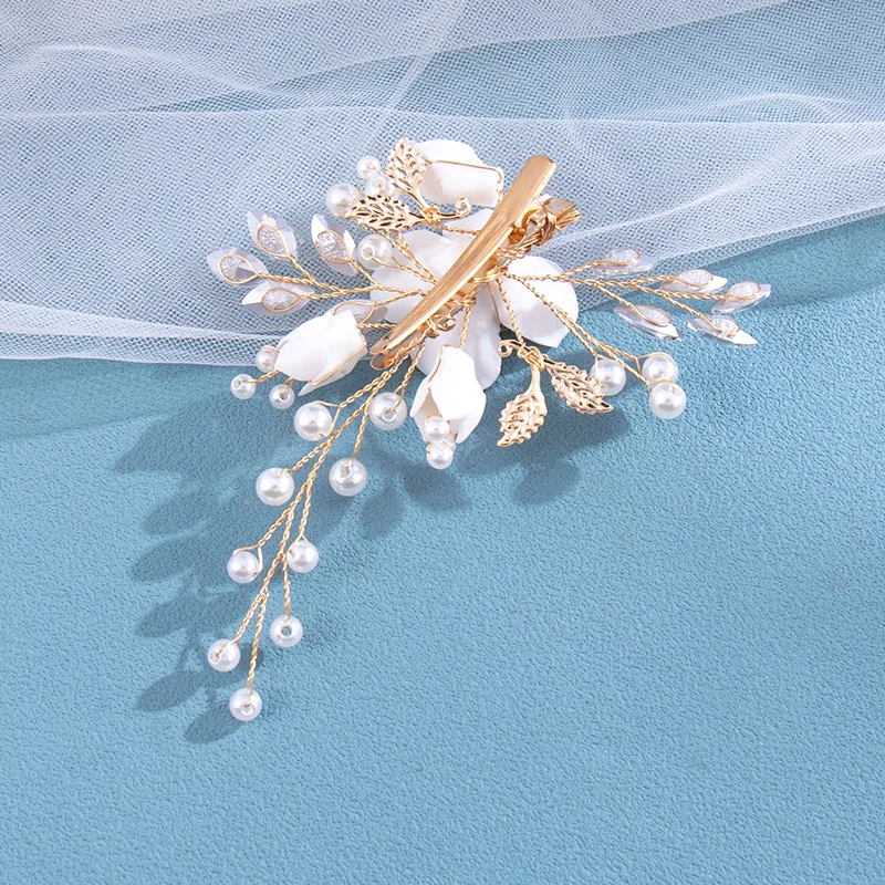 Wedding Flower Girl Bride Pearl Metal Hair Piece Crystals Accessories Hair Clips For Women image 4