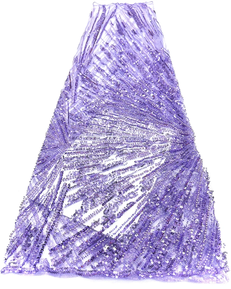 

African Handmade Sequins Net Pearls Lace Fabric French Heavy Beaded Tulle Lace Fabric For Bridal Party Dress Material