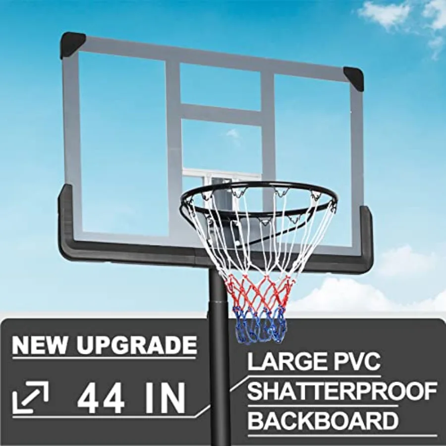 Prime Portable Basketball Hoop Backboard System Stand with Height Adjustable from 6.6ft to 10ft Featuring a 44 Inch Backboard a