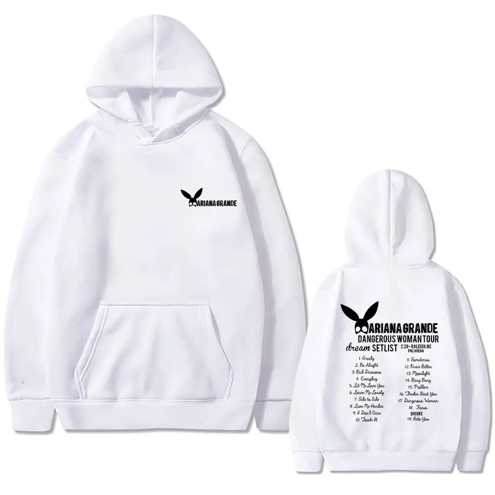 Ariana Grande Dangerous Woman Tour Merch Sudadera con capucha con estampado de doble cara para hombre y mujer, sudadera informal, sudaderas con capucha de gran tamaño a la moda Unisex