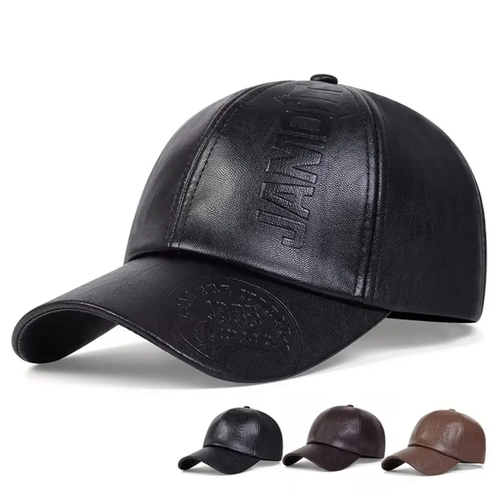 

Adjustable Leather Baseball Cap Casual Wear Trucker Caps Men Vintage Hat Retro PU Leather Sun Protection Hat Outdoor Travel