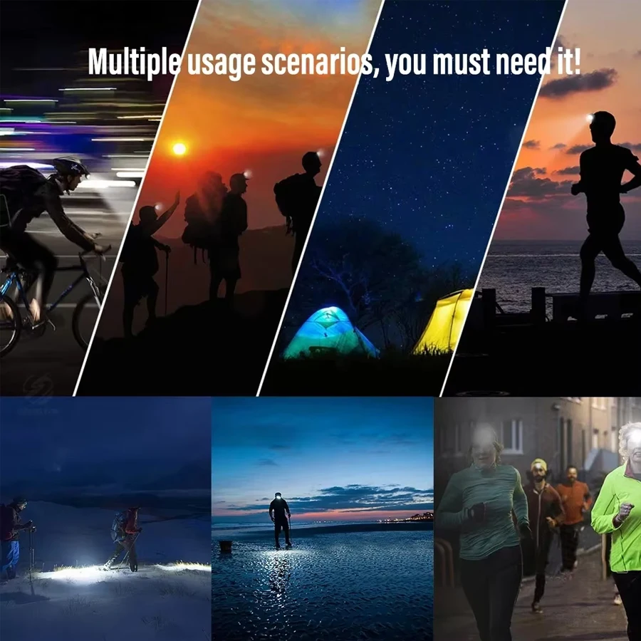 Strong Light Headlamp Portable LED Sensor Headlamp USB Rechargeable Head Flashlight Outdoor Camping Fishing Emergency Lantern