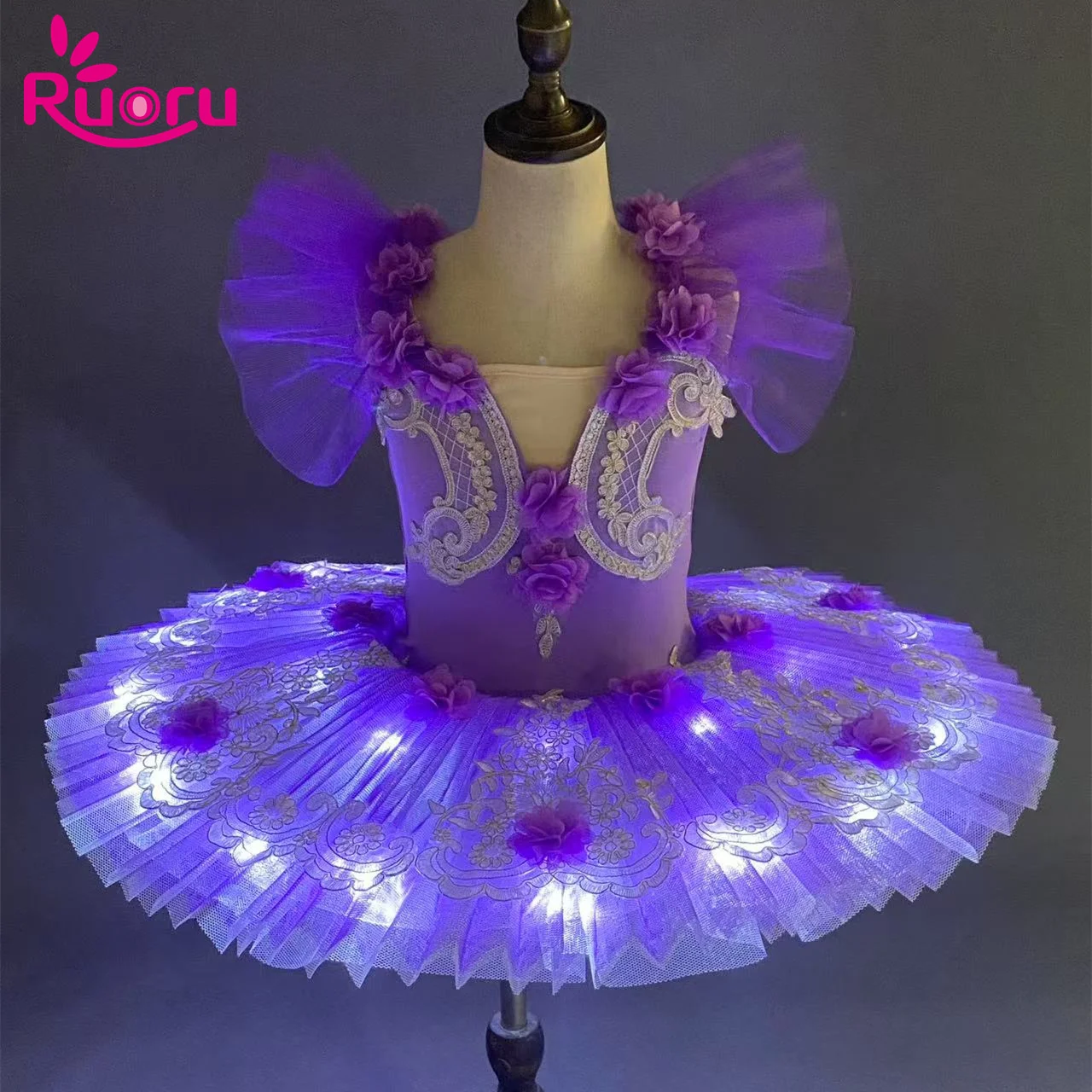 

Ruoru Tutu Ballet Led Light Swan Lake Ballerina Pancake Tutu Girl Child Ballet Dress Kids Dance Costumes Tutu Led With Flower