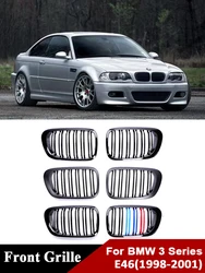 Przedni zderzak kratka nerkowa M kolorowy Grill pokrowiec na BMW 3 serii E46 1998-2001 2/4 drzwi 325i 320i 330i wymiana samochodu