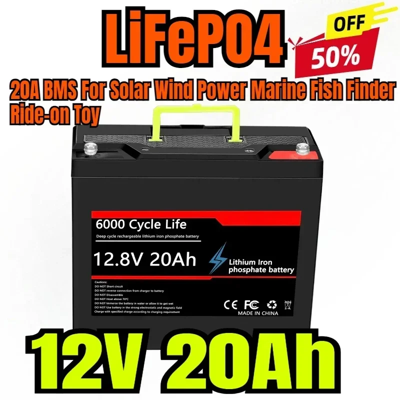 

12V 20Ah Lithium Battery LiFePO4 DeepCycle Rechargeable Battery With 20A BMS For Solar Wind Power Marine Fish Finder Ride-on Toy