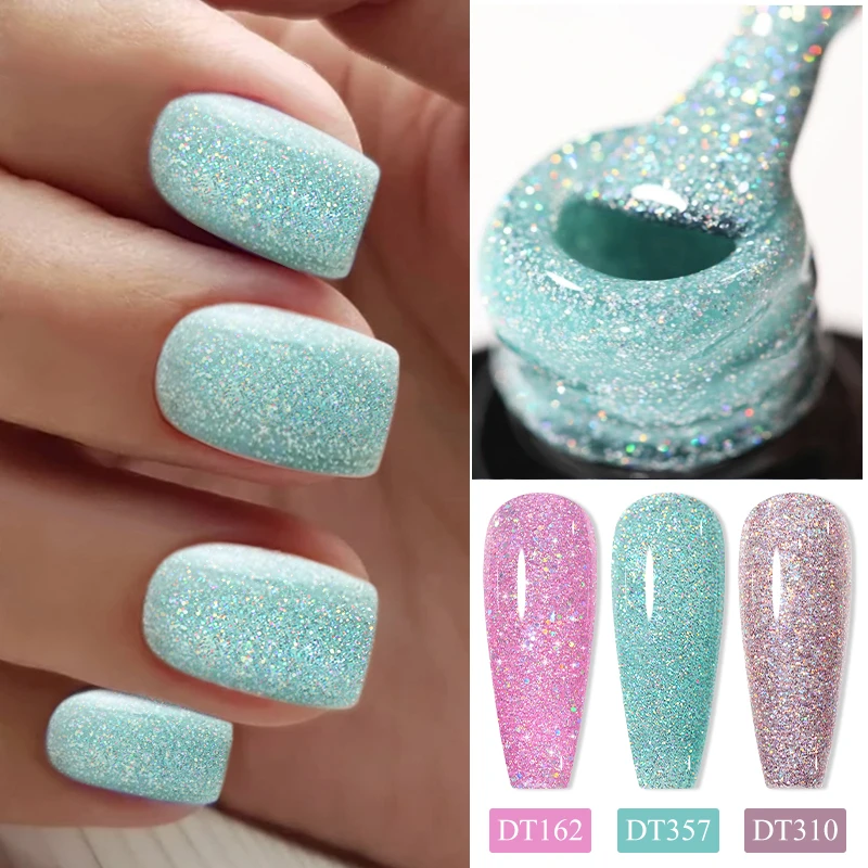 MEET ACROSS 7ml Glitter Gel Nail Polish Sparkly Sequins UV LED Soak Off Varnish For Manicure Semi Permanent Nail Art Gel Polish