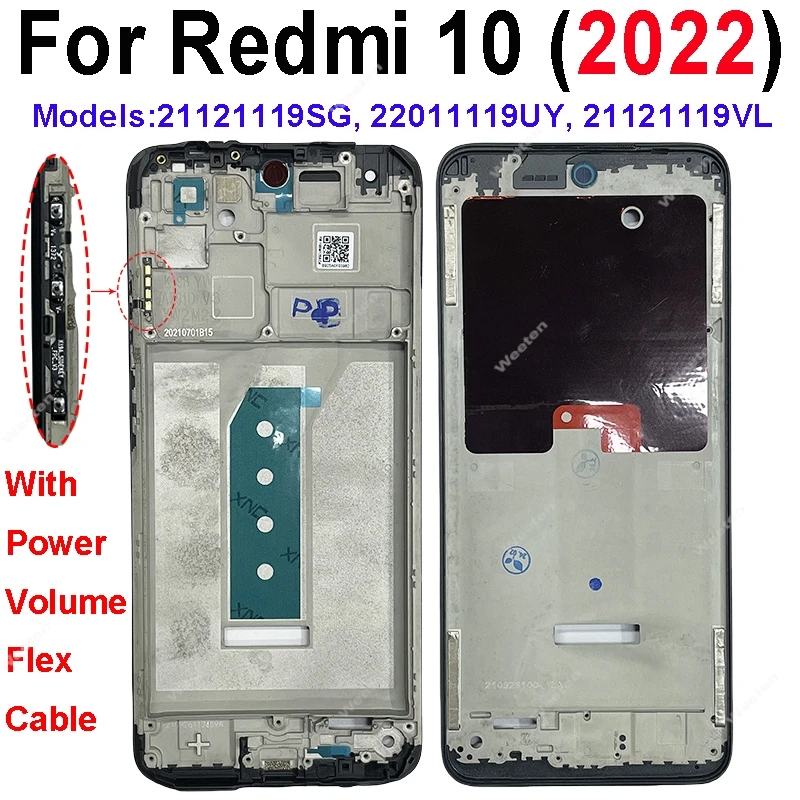 LCD Middle Frame For Xiaomi Redmi 10 11 Prime Plus 4G 5G 2022 LCD Front Housing Middle Frame Bezel Chassis Shell Repair Parts