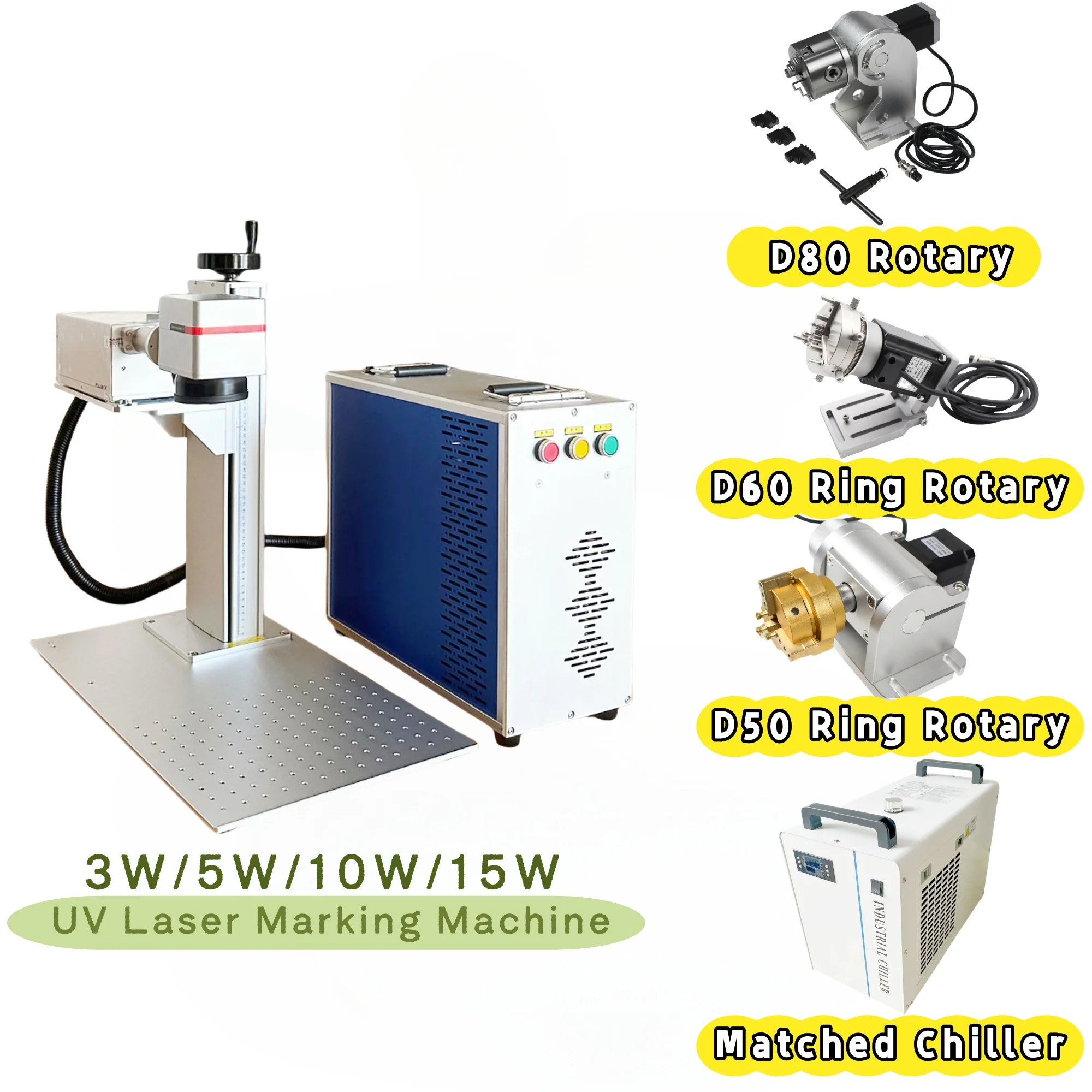 Split Desktop 3W 5W 10W UV Laser Glass Crystals Marking Machine with Chiller Rotary Axis Glass Metal Jewelry Engraver EZCAD2