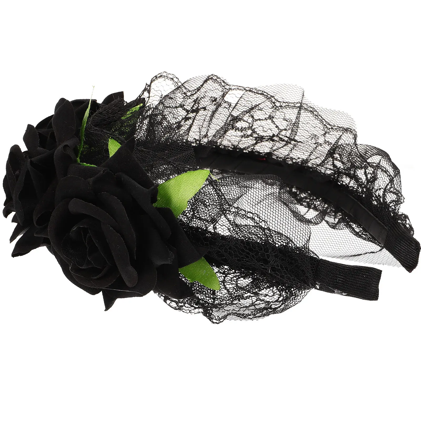 

Vintage Floral Headband with Artificial Roses Lace Embellished Wide Band for Women Theme Party Cosplay Photography Headdress