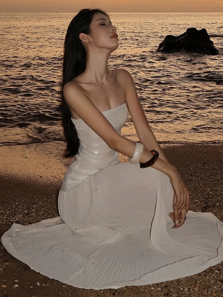 فستان Leosoxs المثير بالترتر للنساء على الموضة بدون أكمام وسحّاب للشاطئ وعطلات أعياد الميلاد وحفلات النادي قابل للتمدد ضيق #2