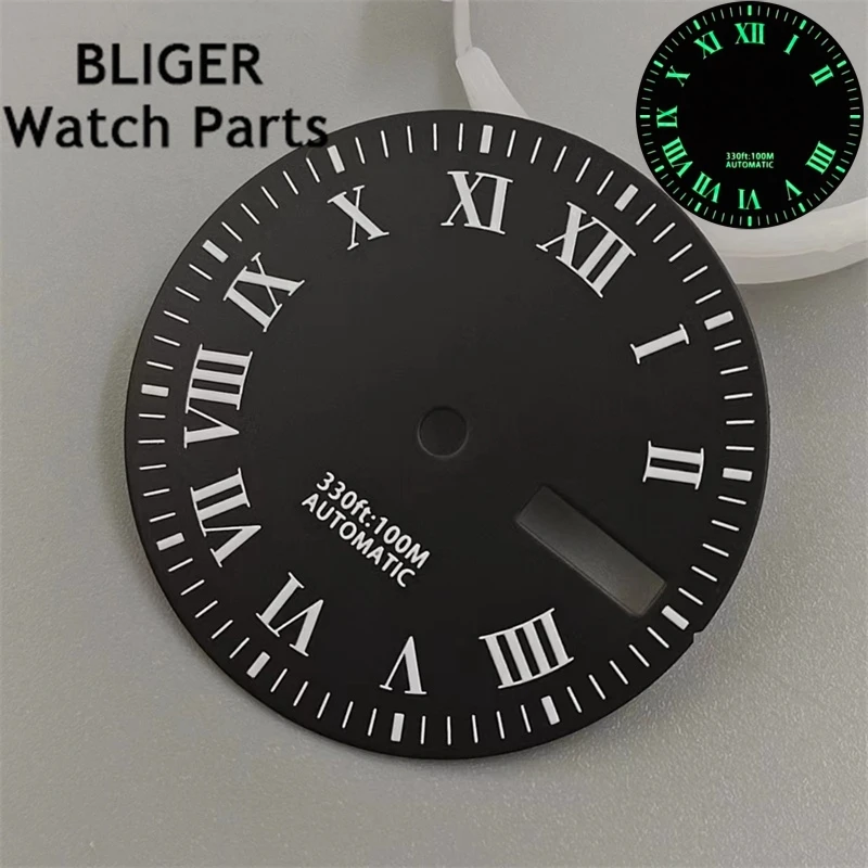 Bligger-動きのための発光時計,3時に王冠,3.8グラム,青,黒,緑,白,29mm,nh36に適合