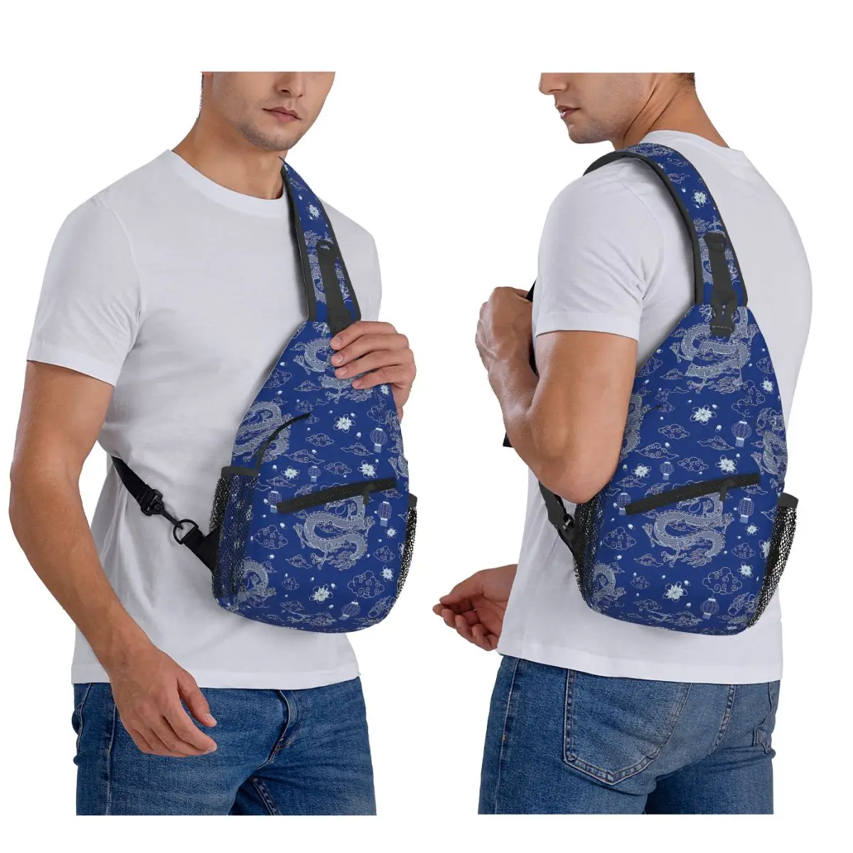 

Chinese Dragon Chest Bag Men Sling Crossbody Backpack Chest Bag Travel Hiking Daypack Shoulder Bag