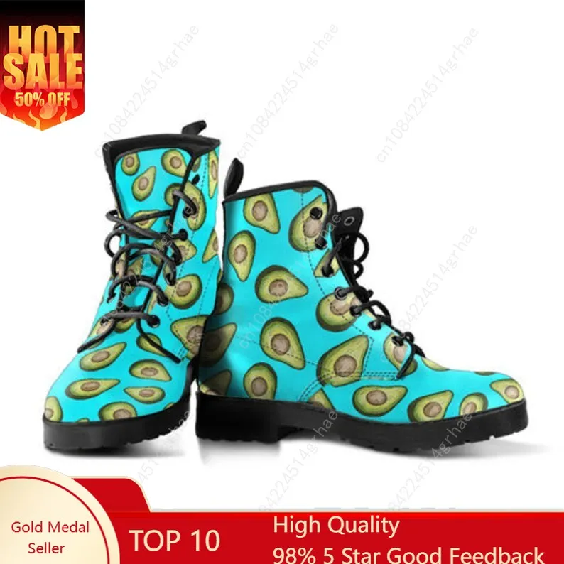 Avocado Leather Boots, Handcrafted Custom Print, Men's Women's Winter Boots