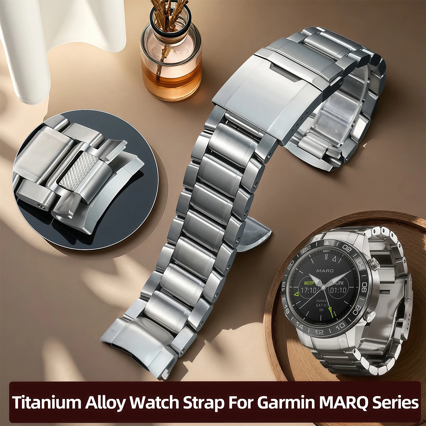 

High Quality Titanium Alloy Watch Strap For Garmin MARQ Series Aviator 22mm Bracelet Golf Quick Release Watch Chain Wristband