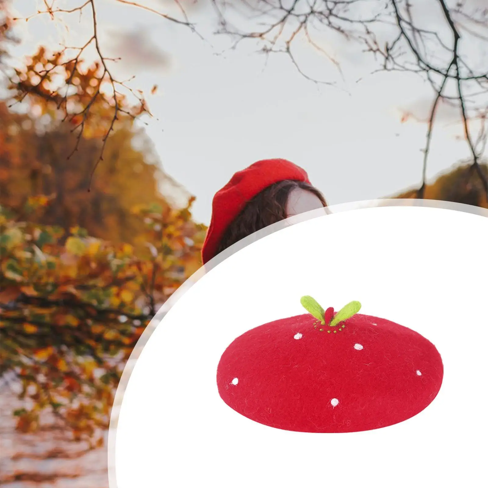 

Клубничный берет, удобный, легкий, модный, портативный, женский берет, шапка-бини для путешествий, сцены, подарок на день рождения, уличные праздники