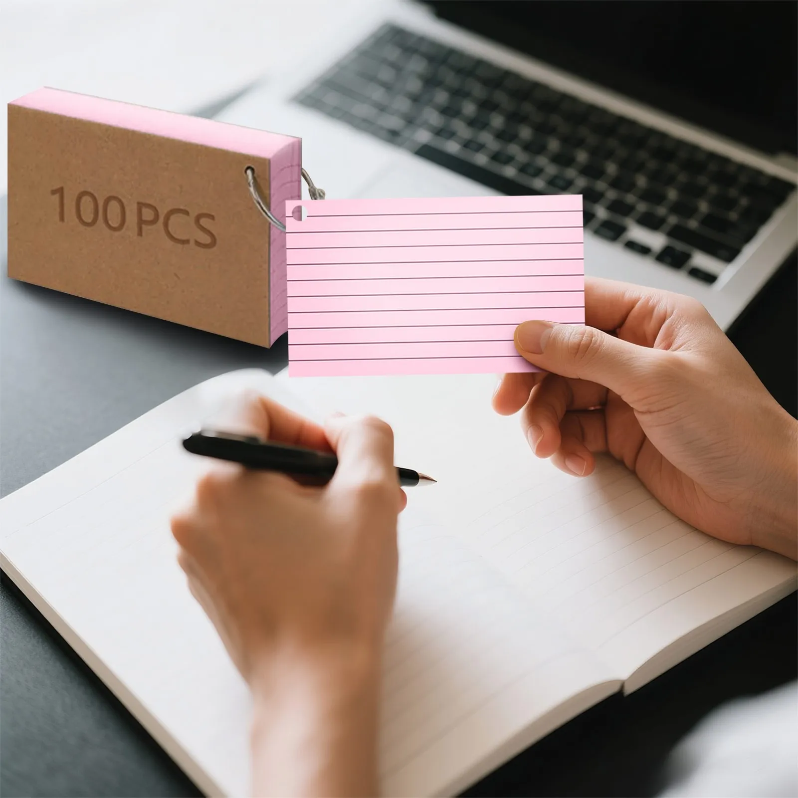 100 tarjetas de índice de colores, tarjetas Flash con anillo, tarjetas de notas con forro en ambos lados, tarjeta de estudio gobernada para estudiar, aprender, escuela, universidad