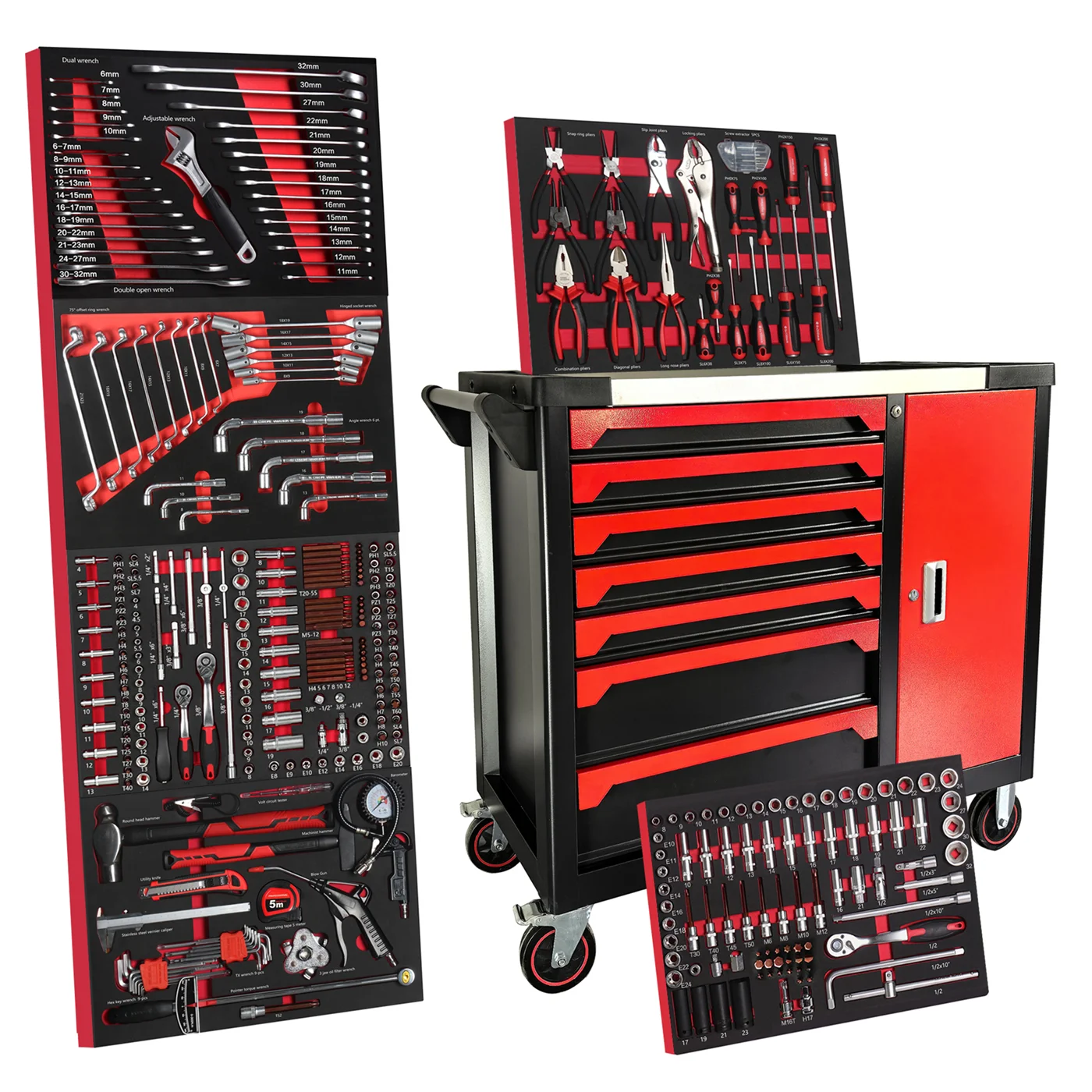 

Chrome Vanadium Steel Hand Tool Cabinet 7 Drawers New Design Green Color 349Pcs Professional Sets Hard Case 3-Year