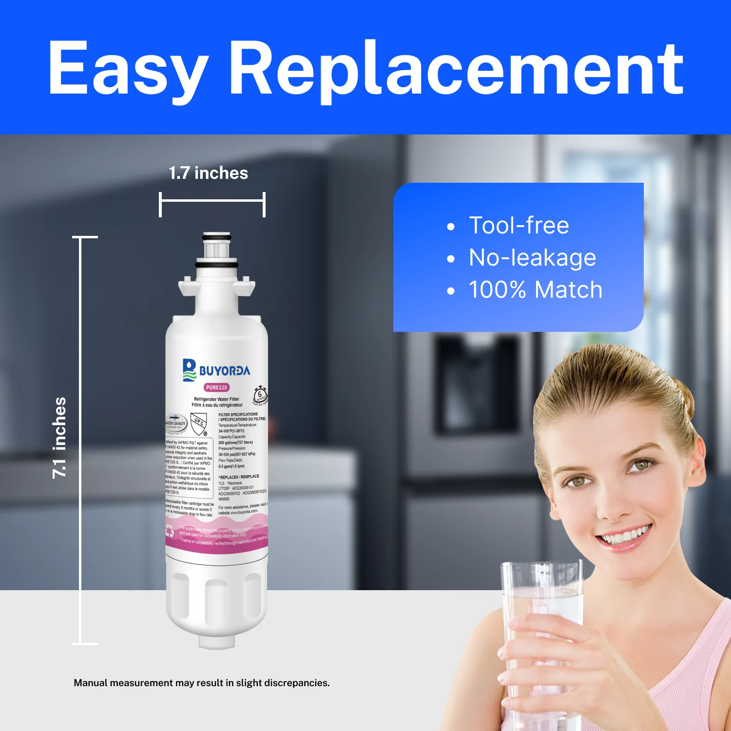 خرطوشة فلتر ماء ثلاجة ADQ36006101 بديلة متوافقة for LG LT700P ولأجهزة for Kenmore Elite 9690 46-9690 و ADQ36006102 RFC1200A WSL-3 FML-3 إزالة الطعم والرائحة